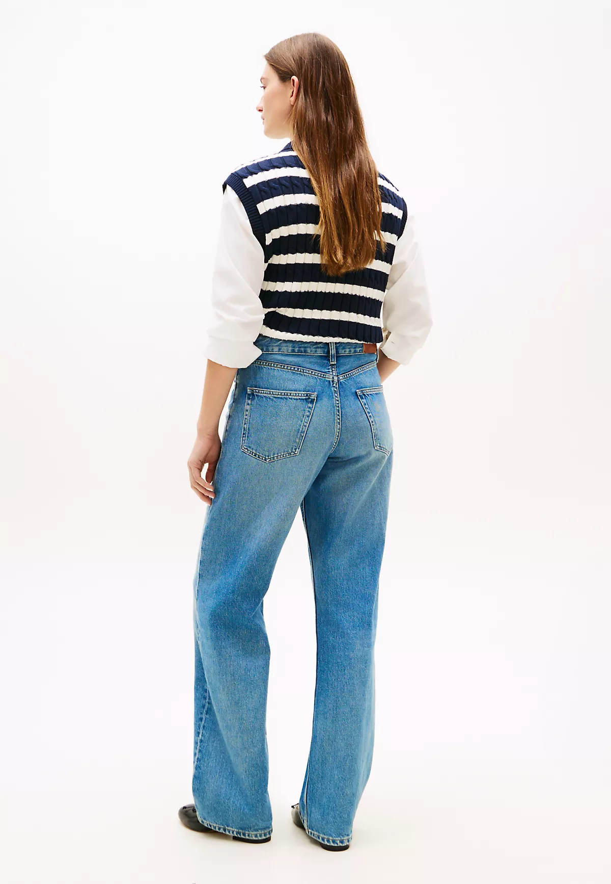 Tommy Hilfiger Tommy Hilfiger Kadın Rahat Kalıp Geniş Paçalı Pamuklu Denim Mavi Jeans WW0WW50621-1A7