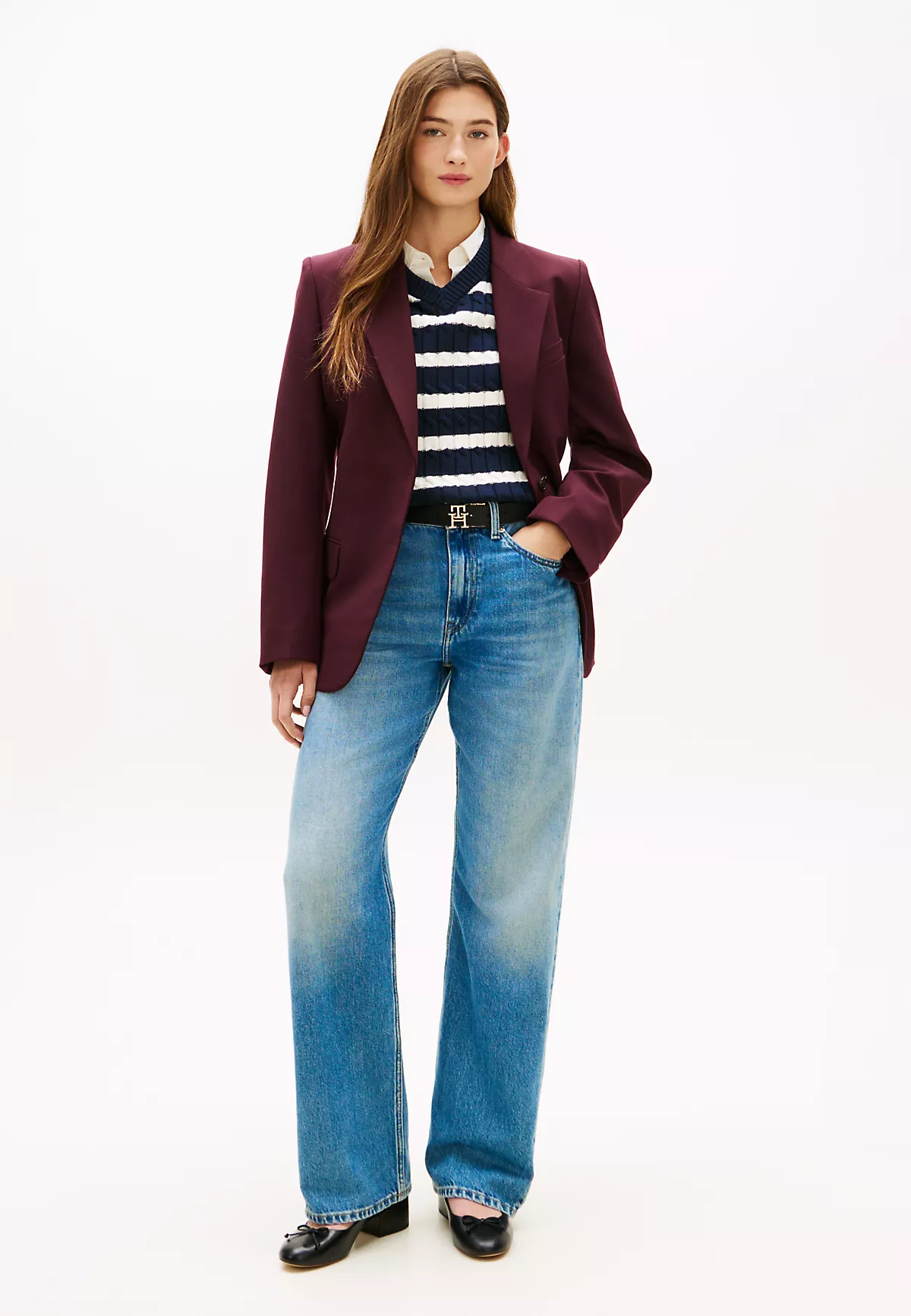 Tommy Hilfiger Tommy Hilfiger Kadın Rahat Kalıp Geniş Paçalı Pamuklu Denim Mavi Jeans WW0WW50621-1A7