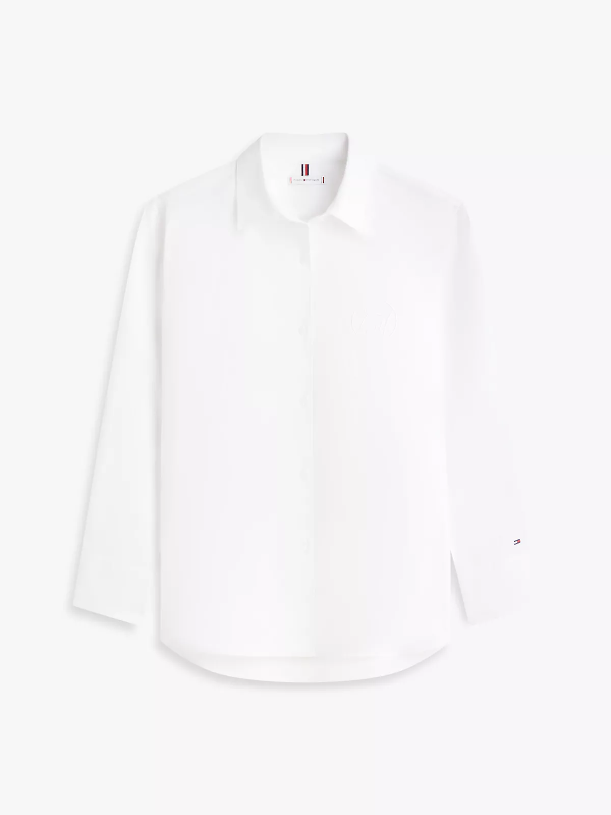 Tommy Hilfiger Tommy Hilfiger Kadın Rahat Kalıp Çizgi Desenli %100 Pamuk Logo İşlemeli Uzun Kollu Beyaz Gömlek WW0WW48190-YCF