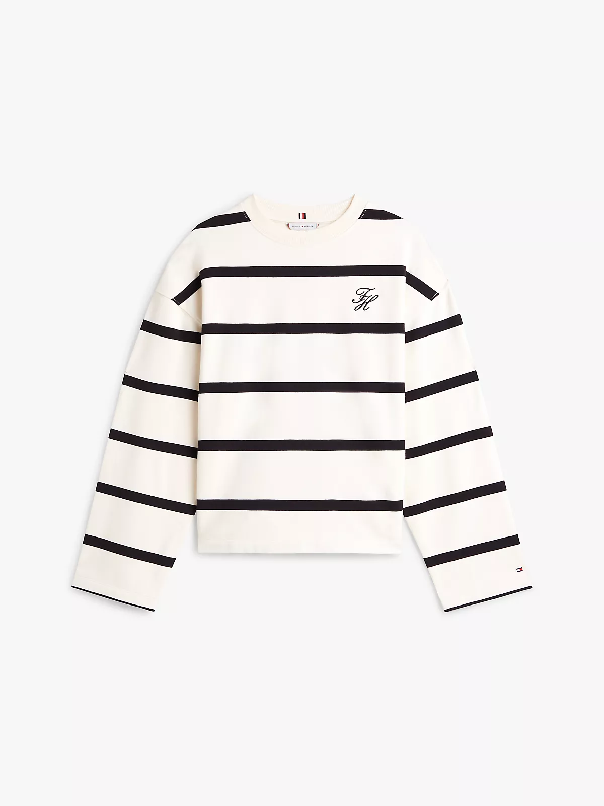 Tommy Hilfiger Tommy Hilfiger Kadın Rahat Kalıp Pamuklu Yuvarlak Yakalı Çizgili Desenli Uzun Kollu Bej Sweatshirt WW0WW48431-0AB