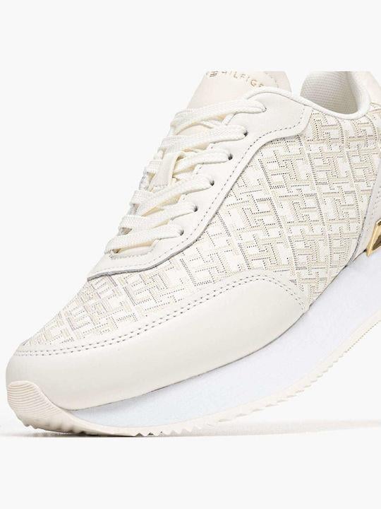Tommy Hilfiger Tommy Hilfiger Kadın Rahat Taban TH monogram Logolu Deri Beyaz Sneaker FW0FW09051-YA8