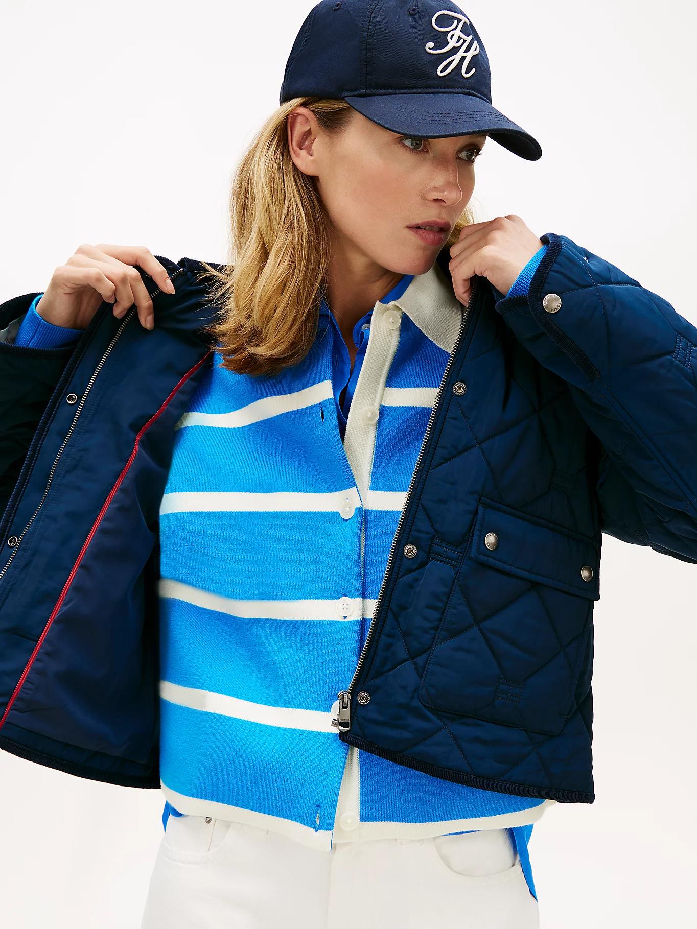 Tommy Hilfiger Tommy Hilfiger Kadın Regular Fit Su Geçirmez Kapitone Desenli Uzun Kollu Lacivert Ceket WW0WW47998-C1G
