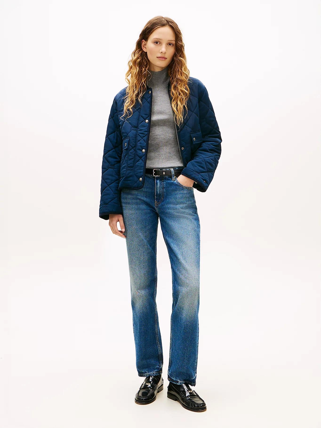 Tommy Hilfiger Tommy Hilfiger Kadın Regular Fit Su Geçirmez Kapitone Desenli Uzun Kollu Lacivert Ceket WW0WW47998-C1G