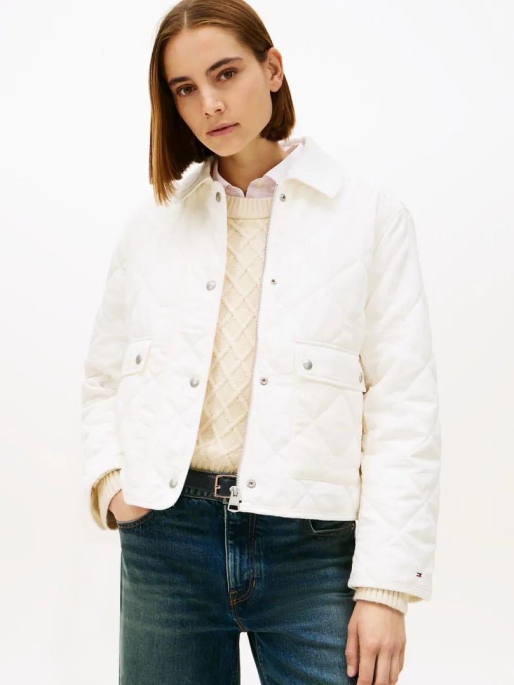 Tommy Hilfiger Tommy Hilfiger Kadın Regular Fit Su Geçirmez Kapitone Desenli Uzun Kollu Beyaz Ceket WW0WW47998-YA8