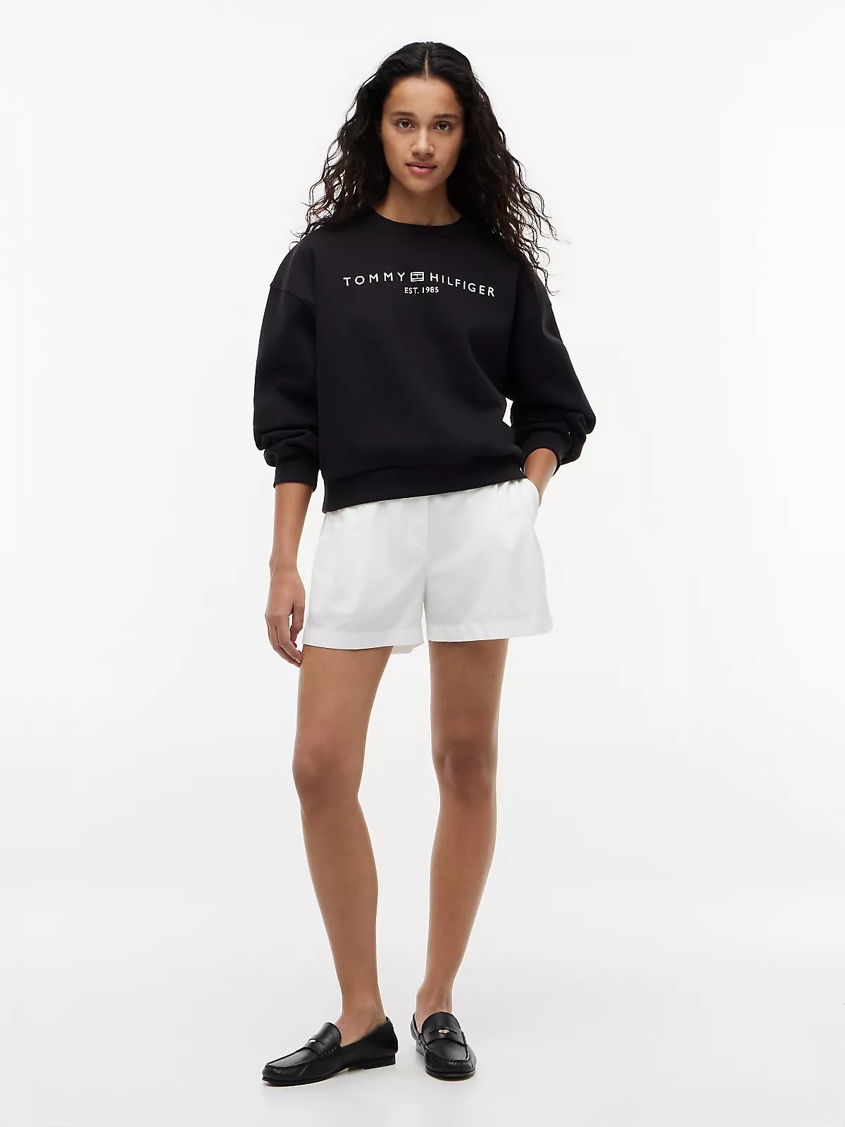 Tommy Hilfiger Tommy Hilfiger Kadın Regular Fit Pamuklu Bisiklet Yaka Uzun Kollu Siyah Sweatshirt WW0WW47831-BDS