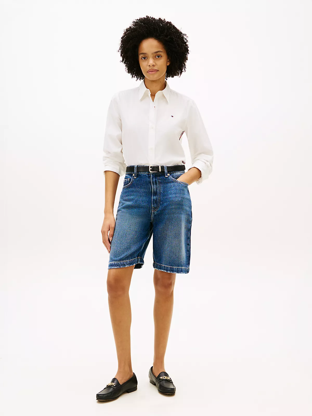 Tommy Hilfiger Tommy Hilfiger Kadın Regular Fit Klasik Yaka Uzun Kollu Mavi Şort WW0WW48597-1A6