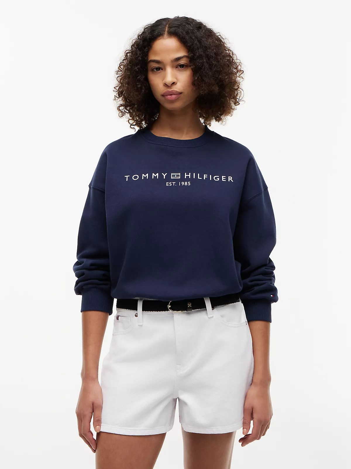 Tommy Hilfiger Tommy Hilfiger Kadın Regular Fit Pamuklu Bisiklet Yaka Uzun Kollu Mavi Sweatshirt WW0WW47831-C1G