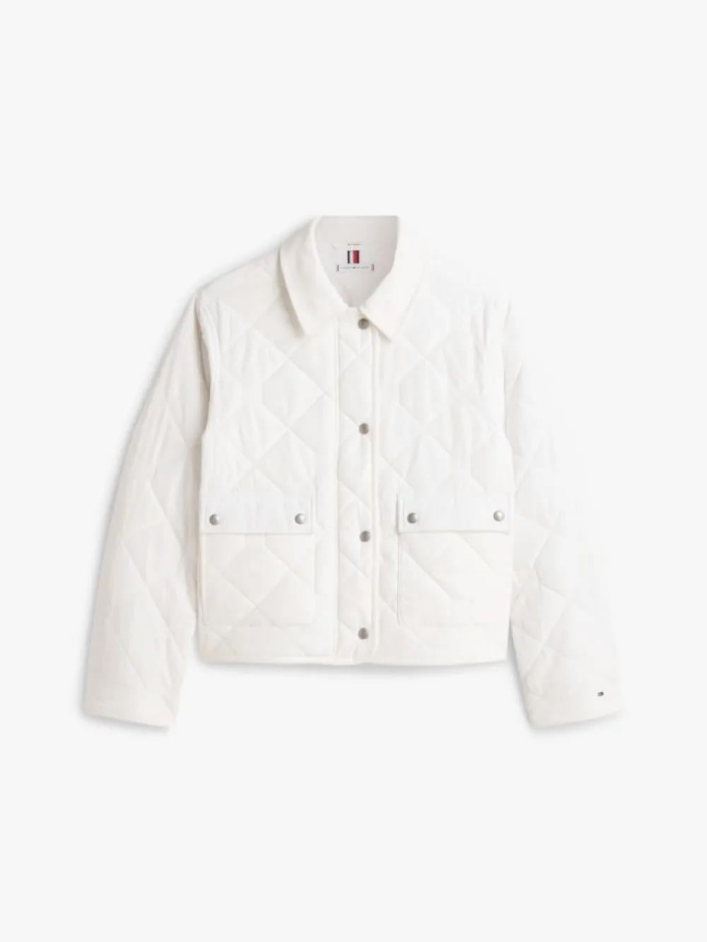 Tommy Hilfiger Tommy Hilfiger Kadın Regular Fit Su Geçirmez Kapitone Desenli Uzun Kollu Beyaz Ceket WW0WW47998-YA8
