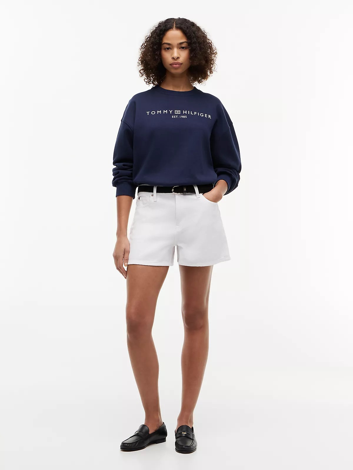 Tommy Hilfiger Tommy Hilfiger Kadın Regular Fit Pamuklu Bisiklet Yaka Uzun Kollu Mavi Sweatshirt WW0WW47831-C1G