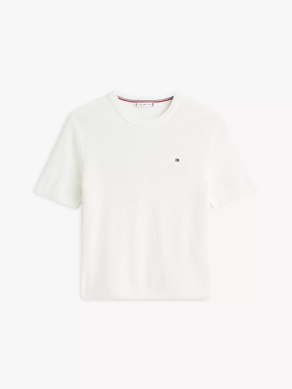 Tommy Hilfiger Tommy Hilfiger Kadın Saf Pamuklu Yuvarlak Yakalı Kısa Kollu Beyaz Kazak WW0WW48793-YBI