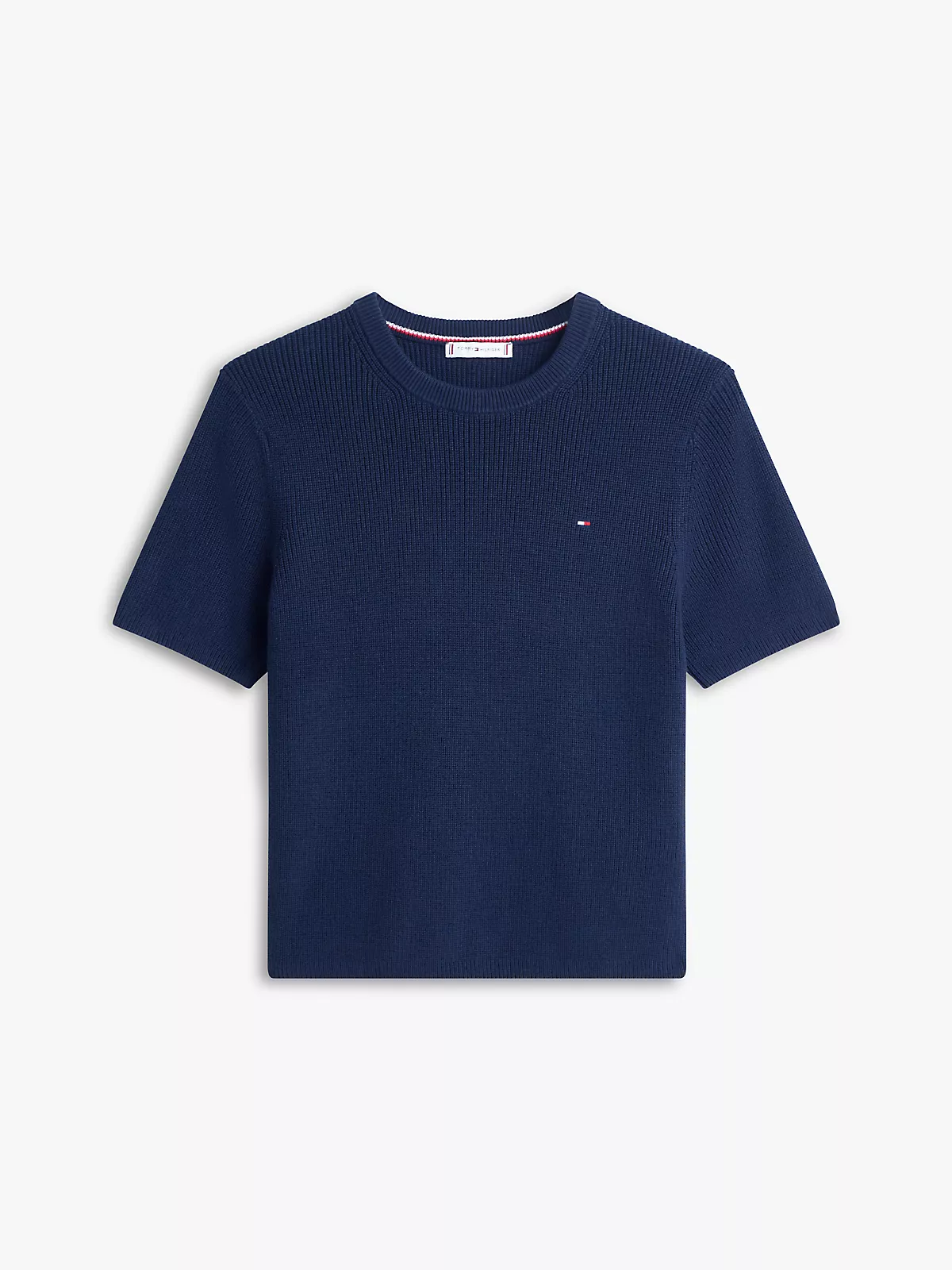 Tommy Hilfiger Tommy Hilfiger Kadın Saf Pamuklu Yuvarlak Yakalı Kısa Kollu Lacivert Kazak WW0WW48793-C1G
