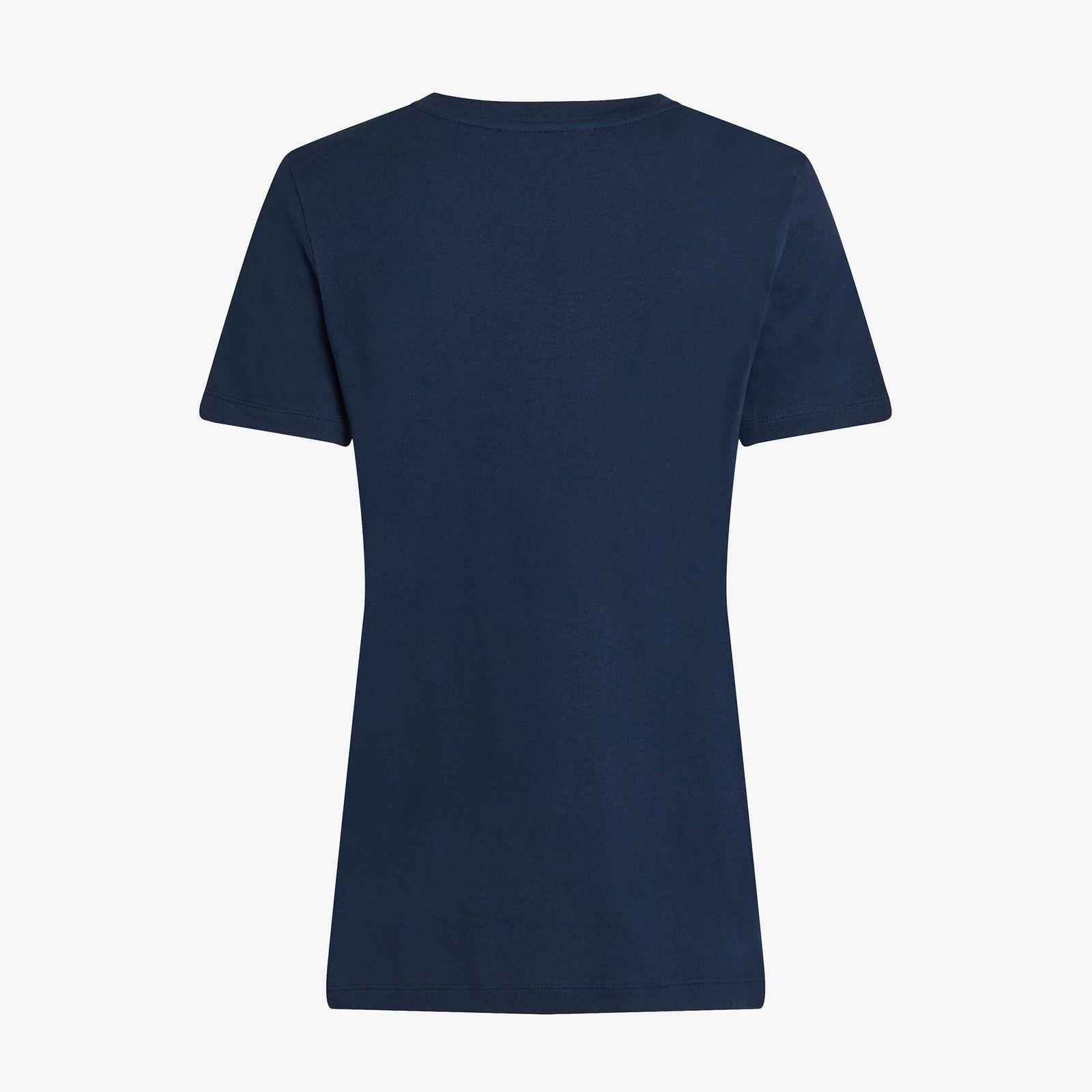 TOMMY HILFIGER Tommy Hilfiger Kadın Saf Pamuklu Yuvarlak Yaka Göğüste Logolu Kısa Kollu Lacivert Bluz WW0WW40276-C1G