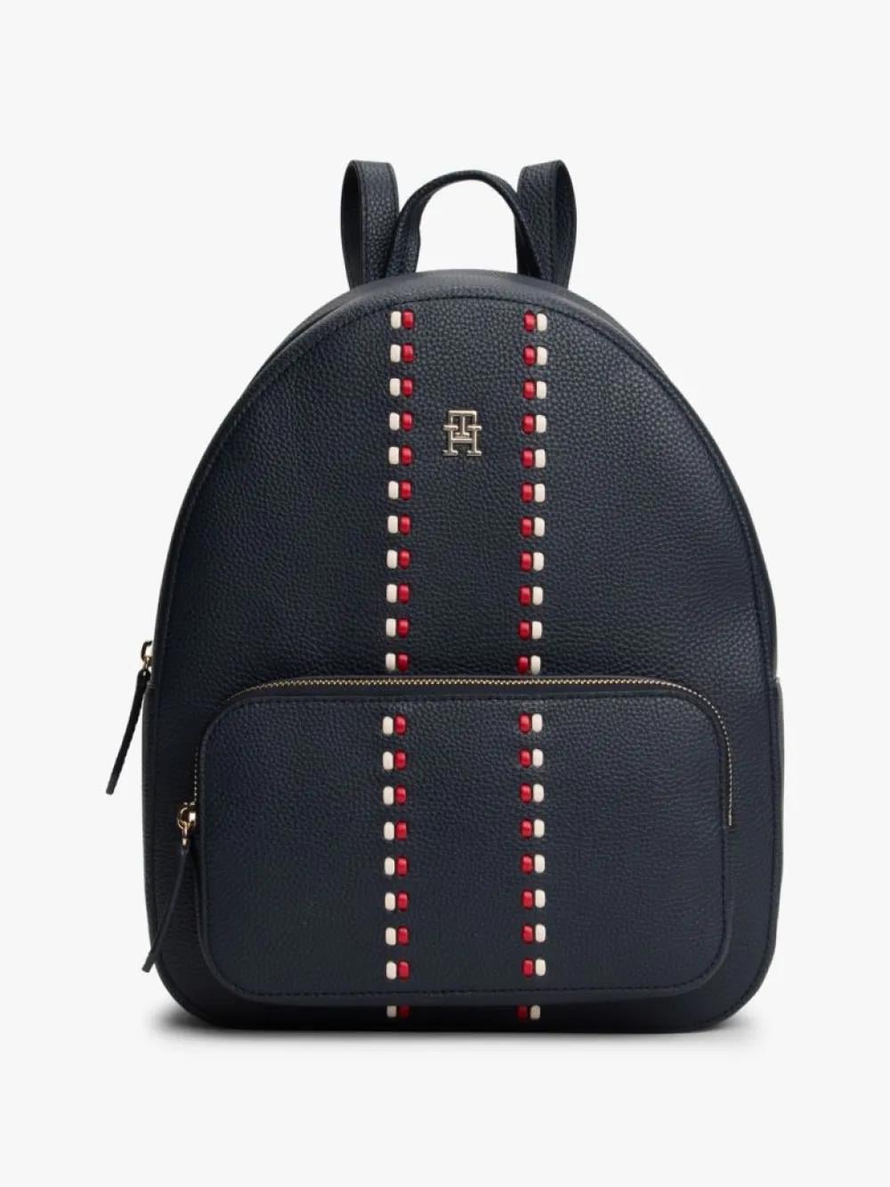 Tommy Hilfiger Tommy Hilfiger Kadın Simetrik Desenli Fermuarlı Ön Bölmeli Ayarlanabilir Askılı Lacivert Sırt Çantası AW0AW18159-DW6