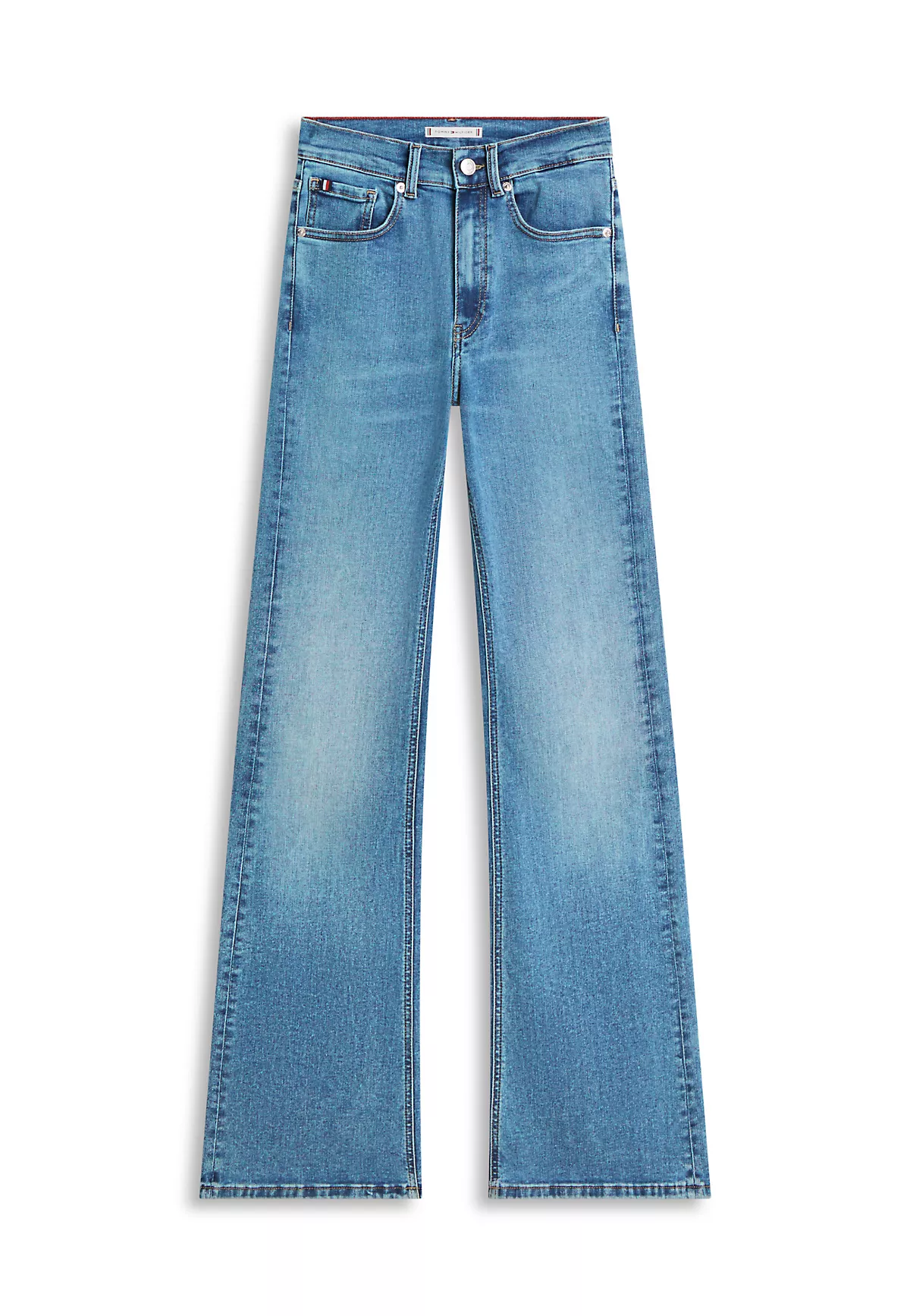 Tommy Hilfiger Tommy Hilfiger Kadın Slim Fit Eskitme Desenli Geniş Paçalı Denim Mavi Jeans WW0WW48570-1A7