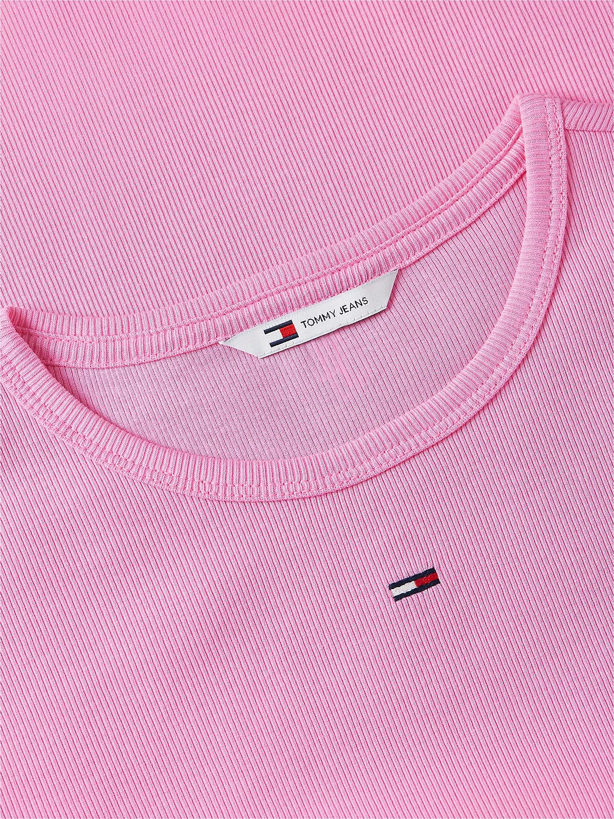 Tommy Hilfiger Tommy Hilfiger Kadın Slim Fit Yatay Çizgili Yuvarlak Yakalı Kısa Kollu Pembe T-Shirt DW0DW17383-TOU