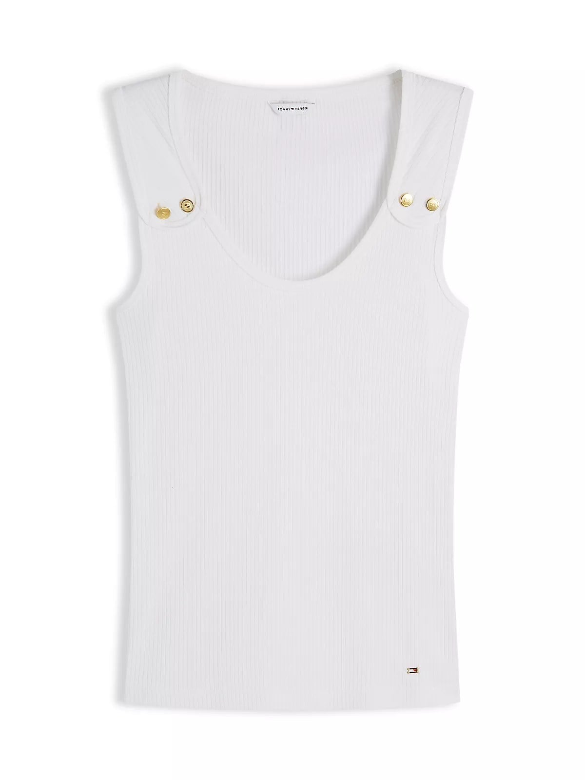 Tommy Hilfiger Tommy Hilfiger Kadın Slim Fit Yuvarlak Yaka Çizgili Kalın Askı Beyaz T-Shirt WW0WW52112-YBL