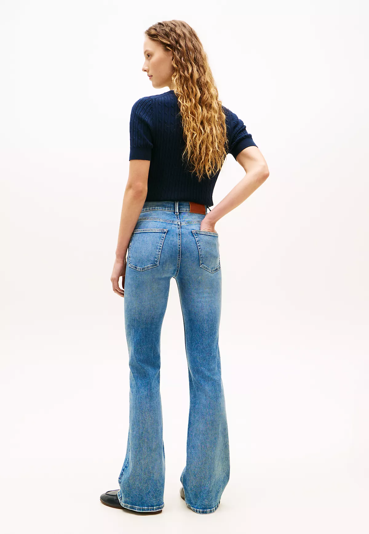 Tommy Hilfiger Tommy Hilfiger Kadın Slim Fit Eskitme Desenli Geniş Paçalı Denim Mavi Jeans WW0WW48570-1A7