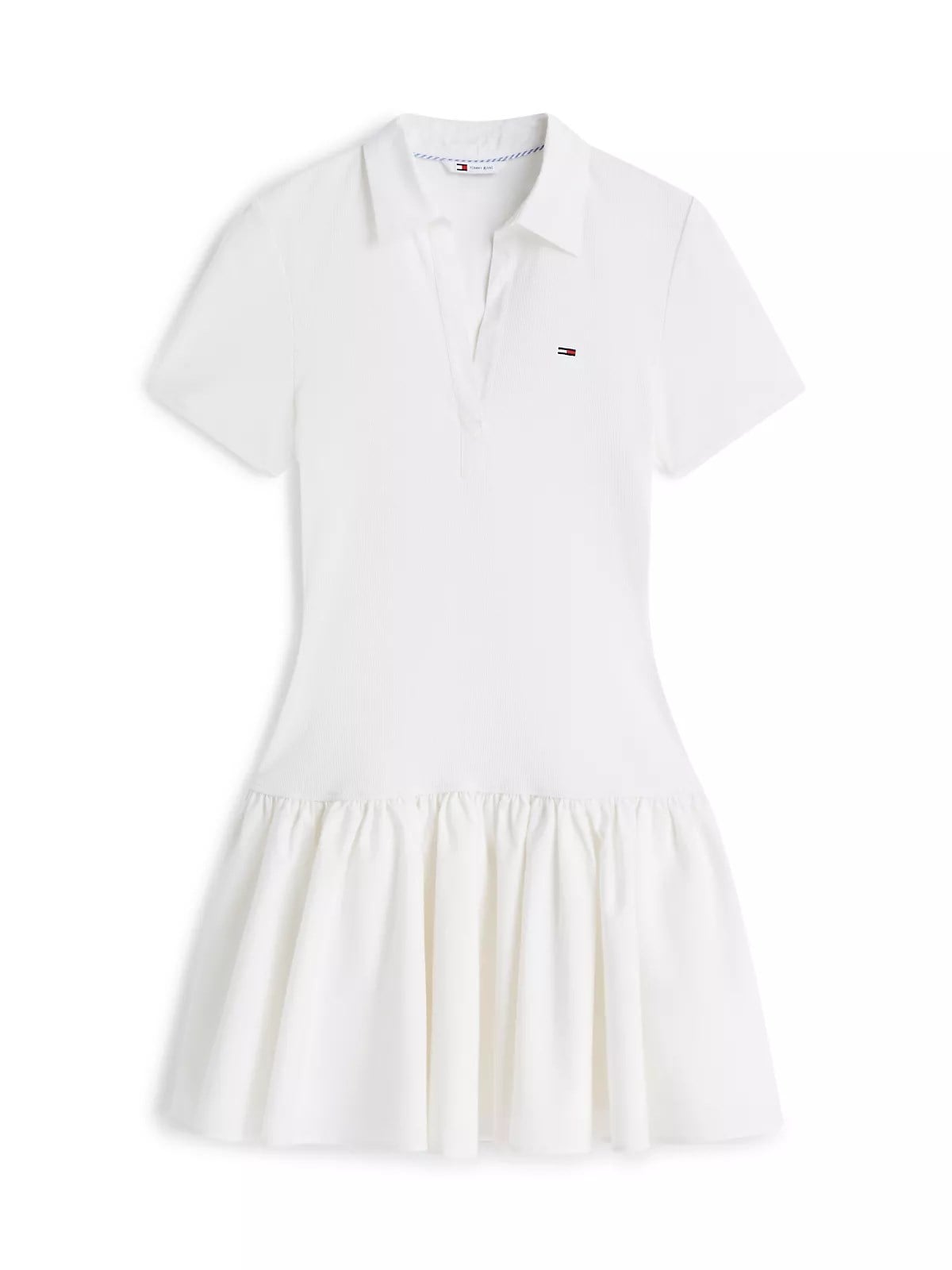 Tommy Hilfiger Tommy Hilfiger Kadın Slim Fit V Yaka İşlemeli Logolu Püsküllü Etek Detaylı Mini Beyaz Elbise DW0DW22331-YBL