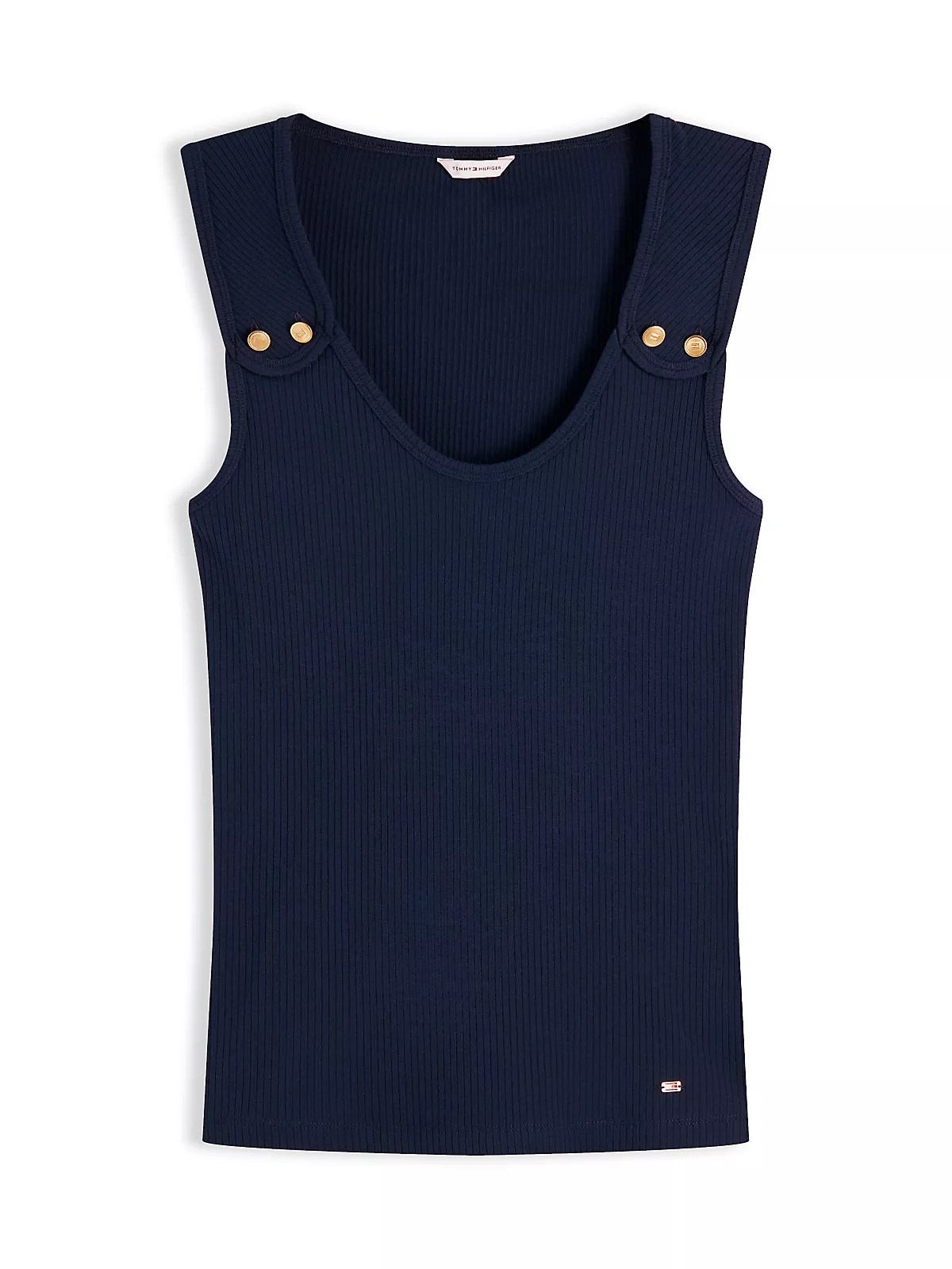 Tommy Hilfiger Tommy Hilfiger Kadın Slim Fit Yuvarlak Yaka Çizgili Kalın Askı Lacivert T-Shirt WW0WW52112-C1G