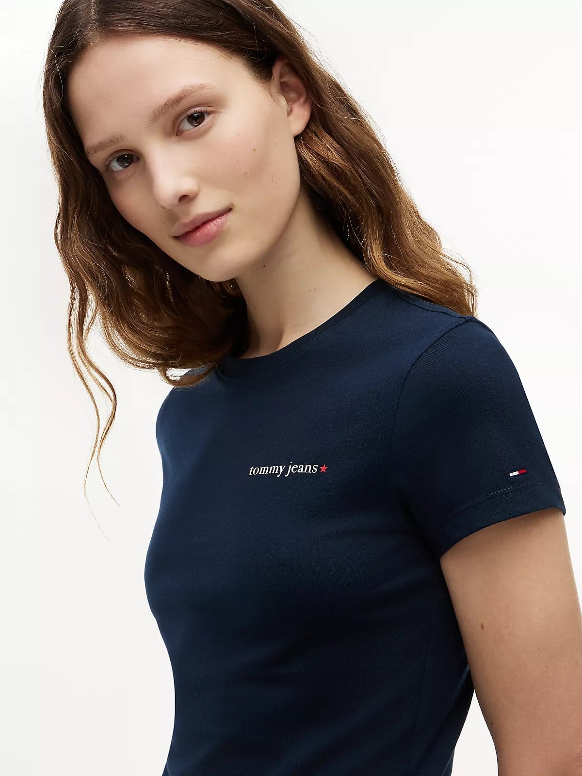 Tommy Hilfiger Tommy Hilfiger Kadın Slim Fit Yuvarlak Yakalı Pamuklu Logo İmzalı Kısa Kollu Lacivert T-Shirt DW0DW23479-C1G