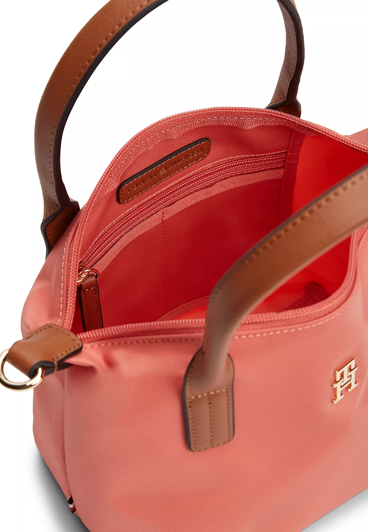 Tommy Hilfiger Tommy Hilfiger Kadın TH Monogram Logolu Fermuarlı Kısa Askılı Pembe Omuz Çantası AW0AW17709-TJ8
