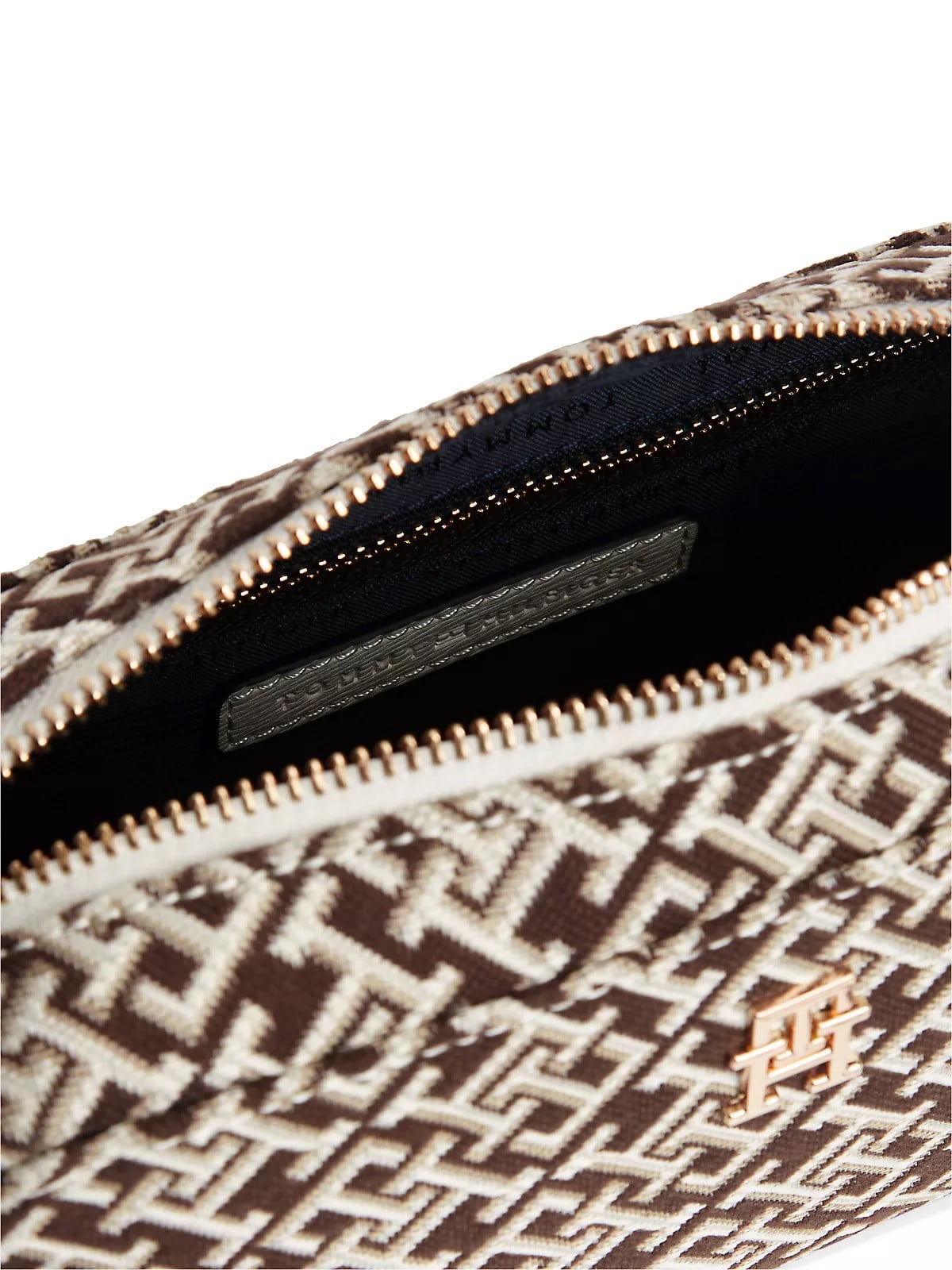 Tommy Hilfiger Tommy Hilfiger Kadın TH Monogram Desenli Fermuarlı Bej Omuz Çantası AW0AW18864-0F4
