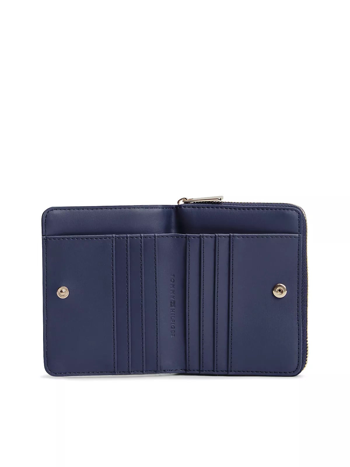 Tommy Hilfiger Tommy Hilfiger Kadın TH Monogram Logolu Ekstra Kartlık ve Banknot Bölmeli Fermuarlı Lacivert-Bej Cüzdan AW0AW18759-0GY
