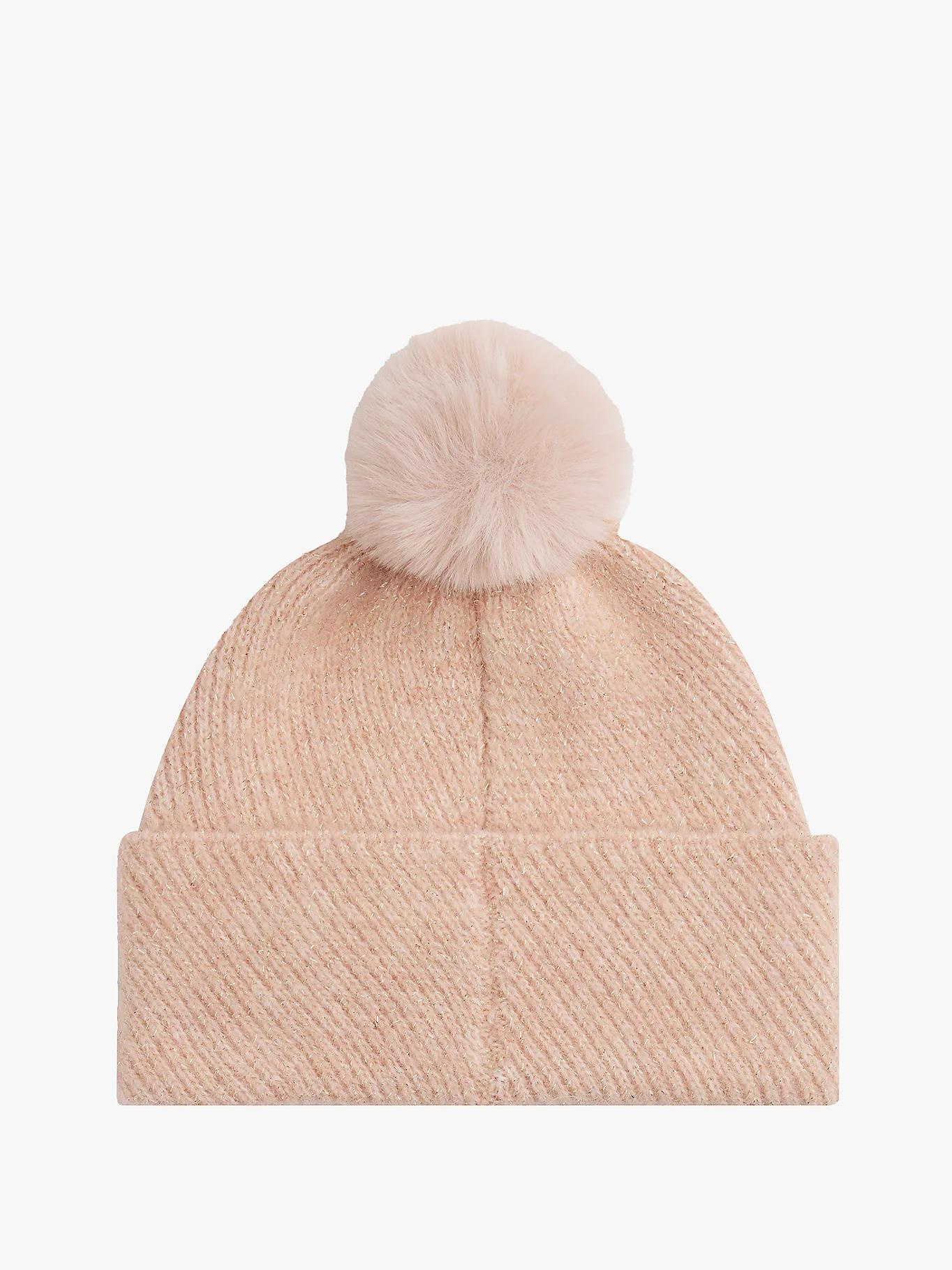 Tommy Hilfiger Tommy Hilfiger Kadın TH Metalik Logolu Üstü Ponponlu Esnek Yün Karışımlı Örgü Pembe Bere AW0AW17855-TQ6
