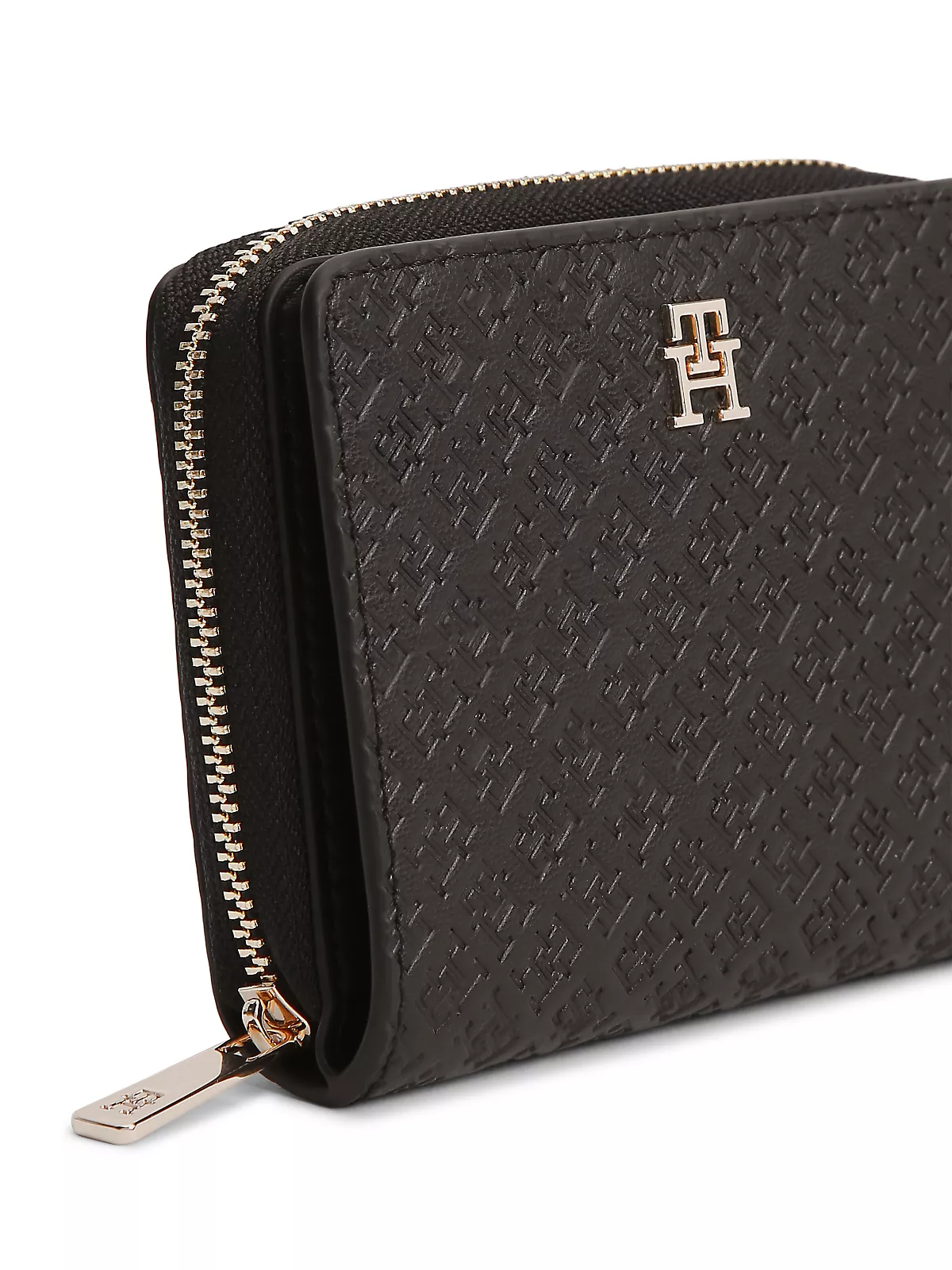 Tommy Hilfiger Tommy Hilfiger Kadın TH Monogram Logolu Fermuar Bölmeli Siyah Cüzdan AW0AW18474-BDS