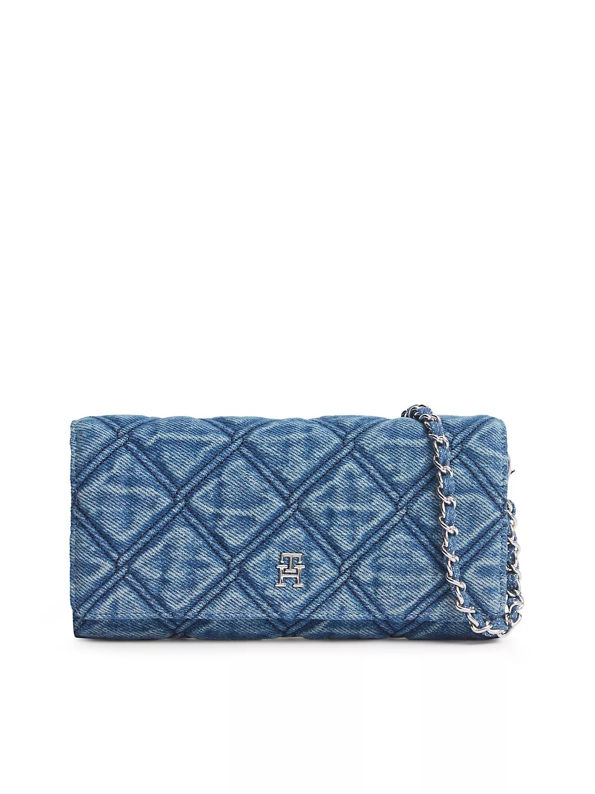 Tommy Hilfiger Tommy Hilfiger Kadın TH Metalik Logolu Kapitone Desenli Fermuarlı Bölmeli Mavi Cüzdan AW0AW18903-1A4