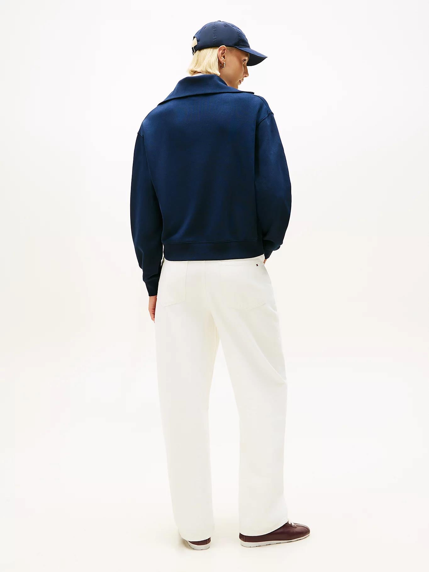 Tommy Hilfiger Tommy Hilfiger Kadın Yarım Fermuarlı Örgü Lacivert Sweatshirt WW0WW49470-C1G