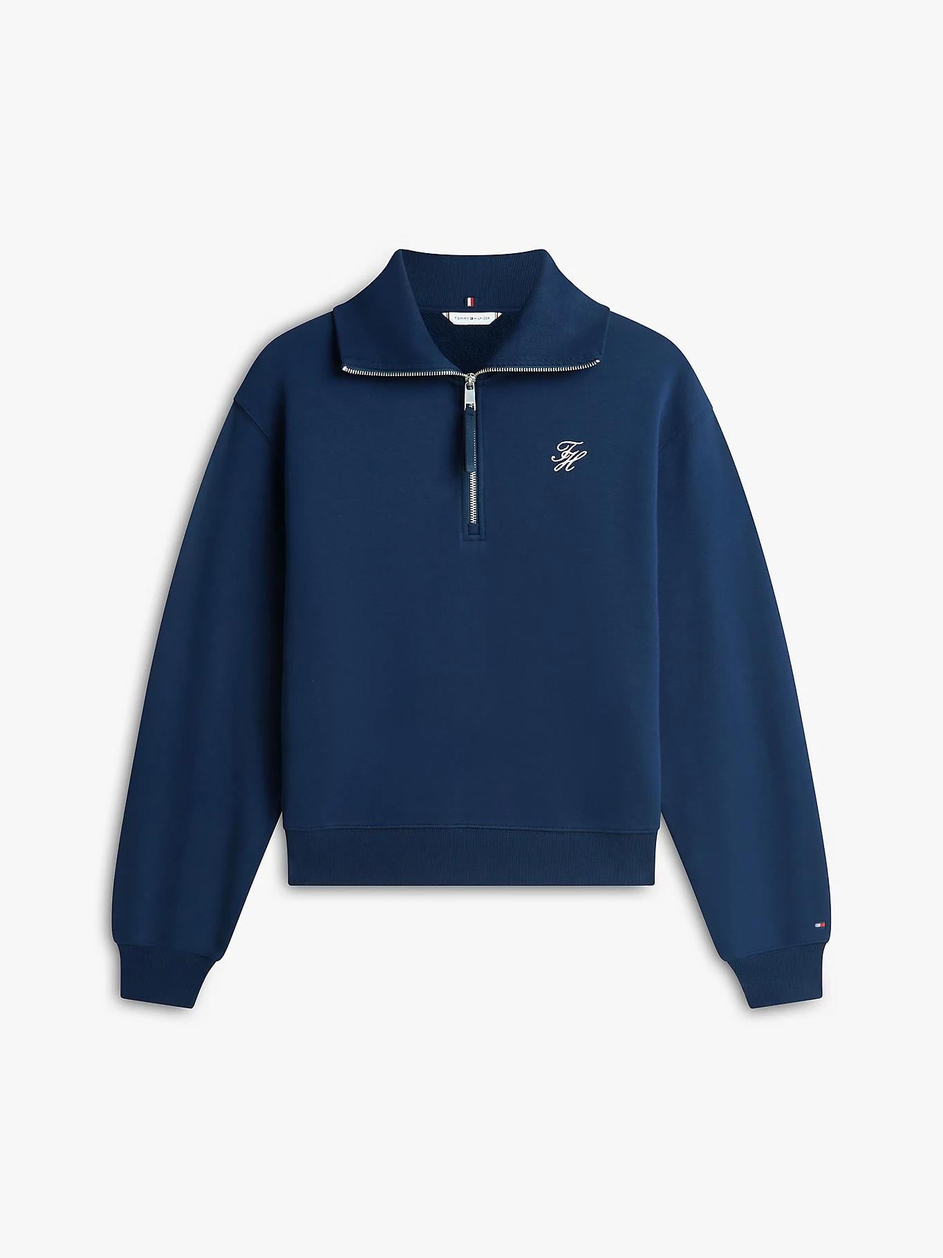 Tommy Hilfiger Tommy Hilfiger Kadın Yarım Fermuarlı Örgü Lacivert Sweatshirt WW0WW49470-C1G