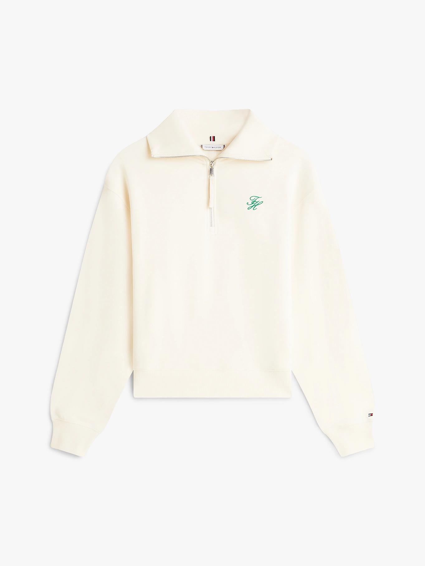 Tommy Hilfiger Tommy Hilfiger Kadın Yarım Fermuarlı Örgü Bej Sweatshirt WW0WW49470-AEF