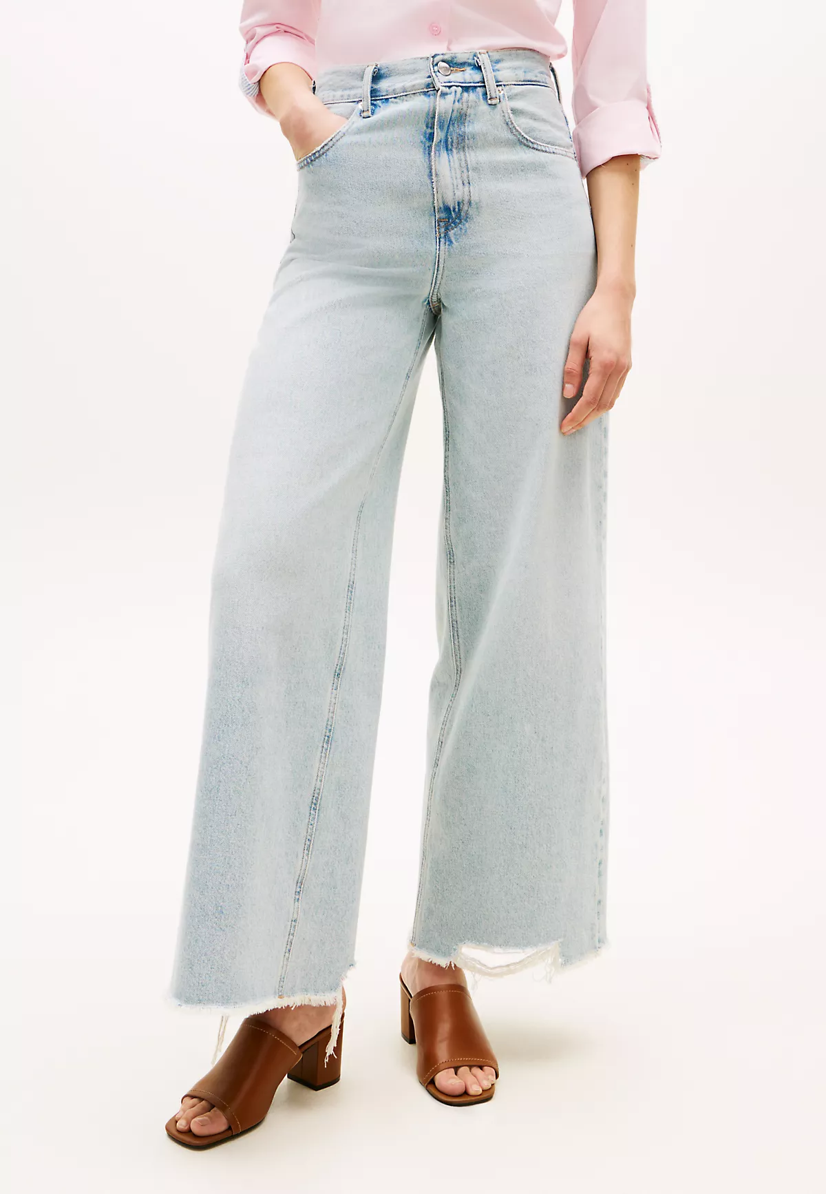 Tommy Hilfiger Tommy Hilfiger Kadın Yüksek Bel Geniş Paçalı Pamuklu Denim Mavi Jeans WW0WW48573-1AA