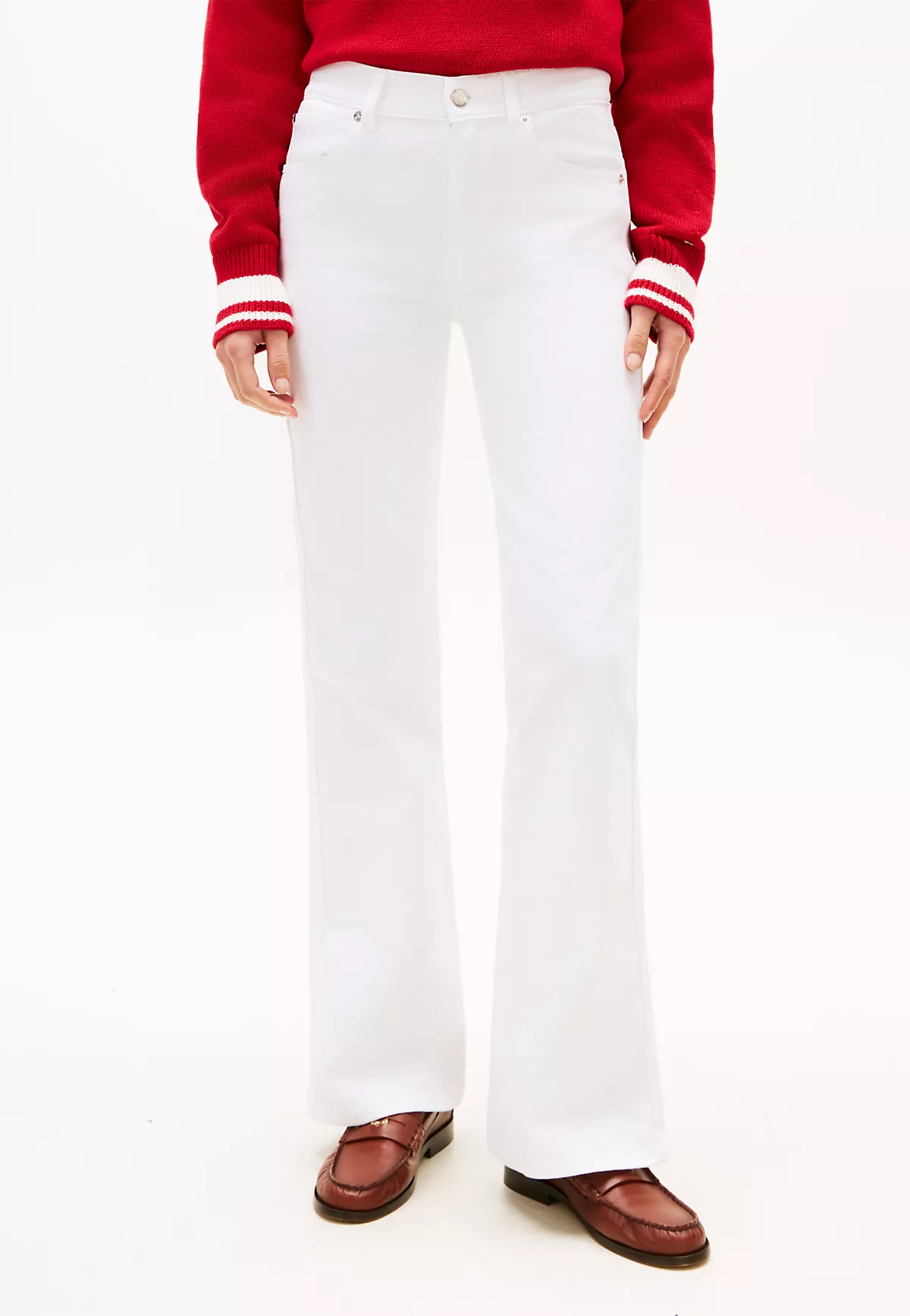 Tommy Hilfiger Tommy Hilfiger Kadın Yüksek Belli Cepli Geniş Paçalı Günlük Beyaz Jeans WW0WW49655-YCF