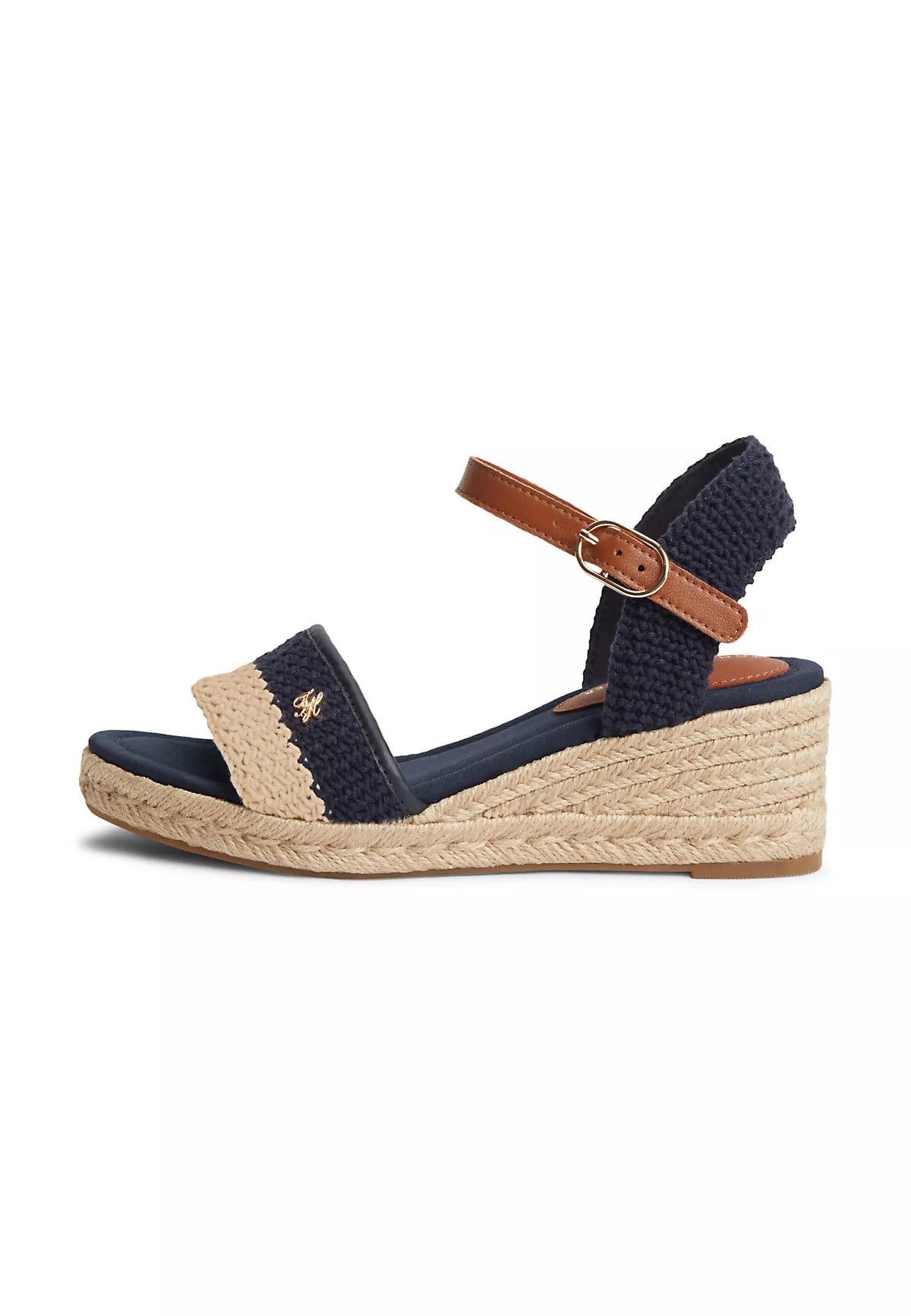 Tommy Hilfiger Tommy Hilfiger Kadın Yüksek Kalın Hasır Topuk Bilek Bağlama Rahat Lacivert Sandalet FW0FW09516-DW6