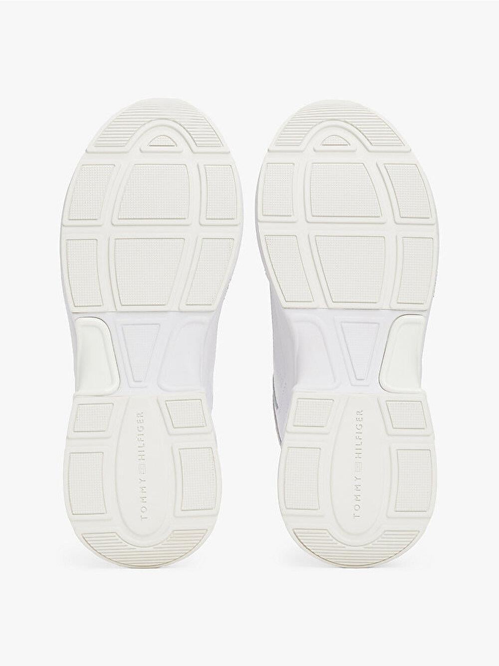 TOMMY HILFIGER Tommy Hilfiger Kadın Yüksek Taban Düşük Bilekli TH Monogram Logolu Deri Beyaz Sneaker FW0FW08474-YBS