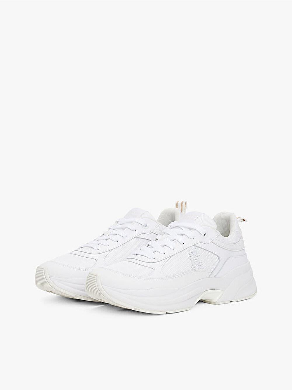TOMMY HILFIGER Tommy Hilfiger Kadın Yüksek Taban Düşük Bilekli TH Monogram Logolu Deri Beyaz Sneaker FW0FW08474-YBS