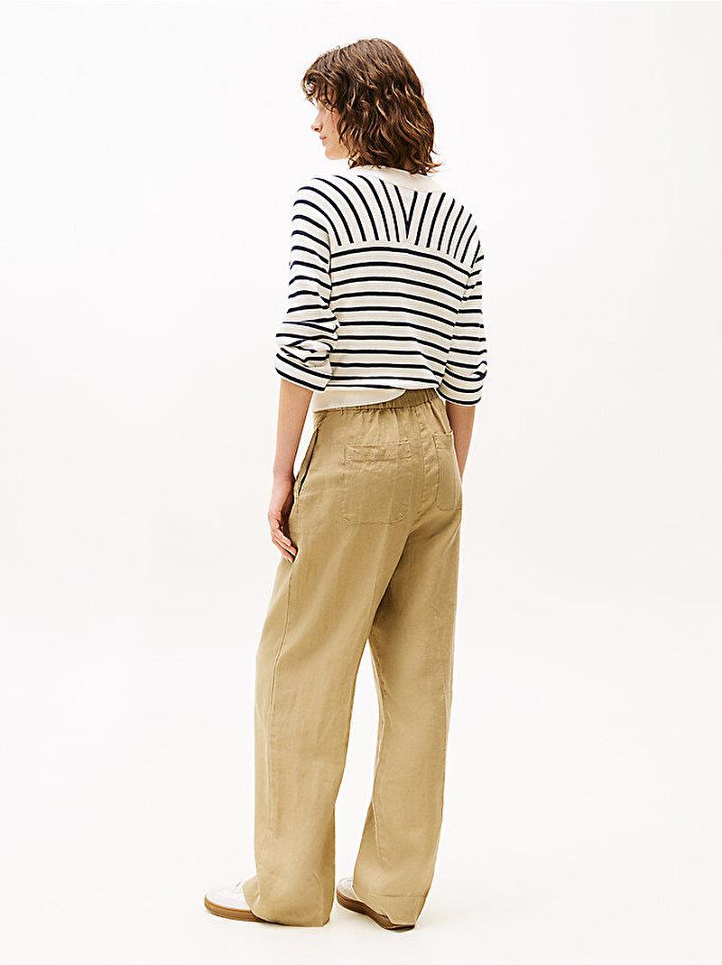 TOMMY HILFIGER Tommy Hilfiger Kadın Yüksek Bel Geniş Paça Cep Detay Rahat Düz Model Bej Pantolon WW0WW46823-AEH