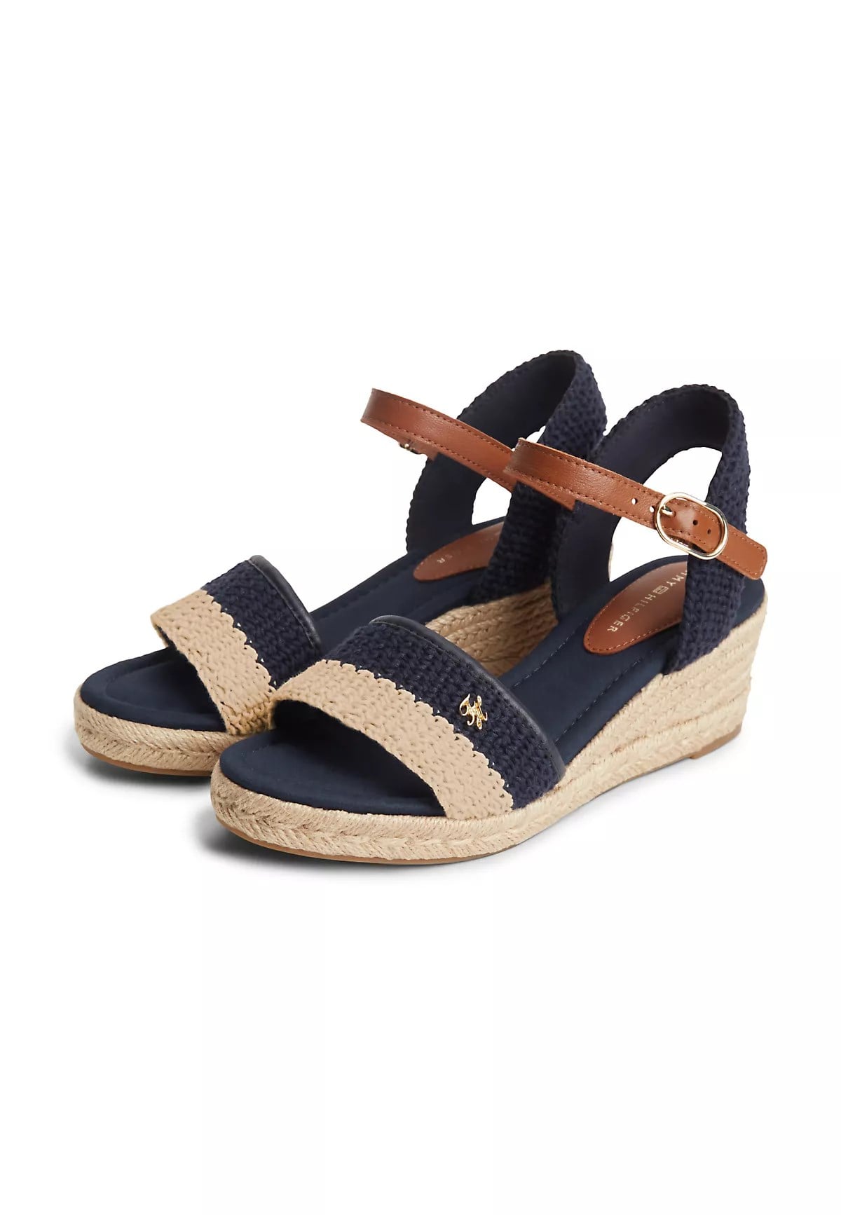 Tommy Hilfiger Tommy Hilfiger Kadın Yüksek Kalın Hasır Topuk Bilek Bağlama Rahat Lacivert Sandalet FW0FW09516-DW6
