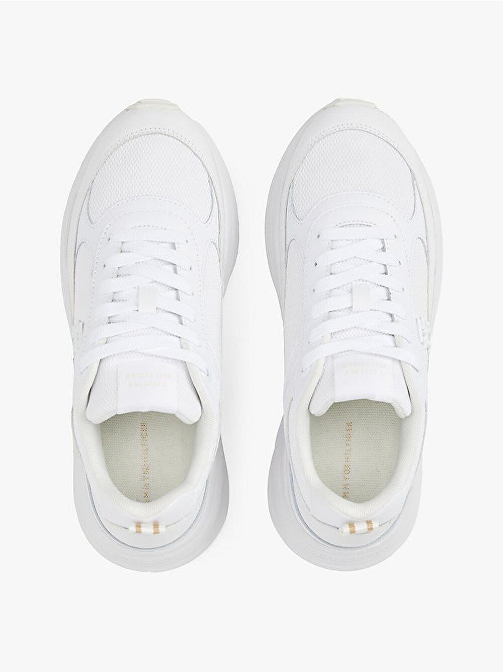TOMMY HILFIGER Tommy Hilfiger Kadın Yüksek Taban Düşük Bilekli TH Monogram Logolu Deri Beyaz Sneaker FW0FW08474-YBS