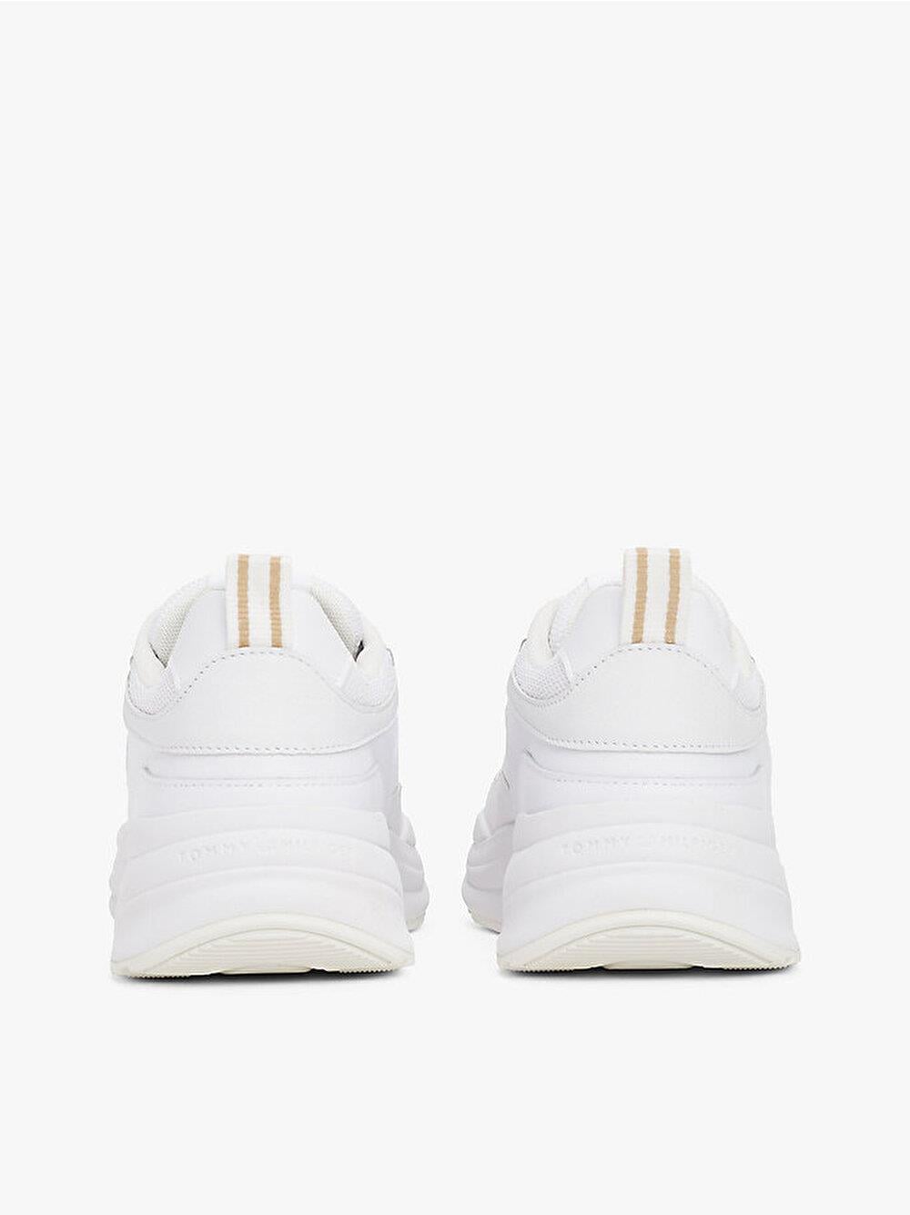 TOMMY HILFIGER Tommy Hilfiger Kadın Yüksek Taban Düşük Bilekli TH Monogram Logolu Deri Beyaz Sneaker FW0FW08474-YBS