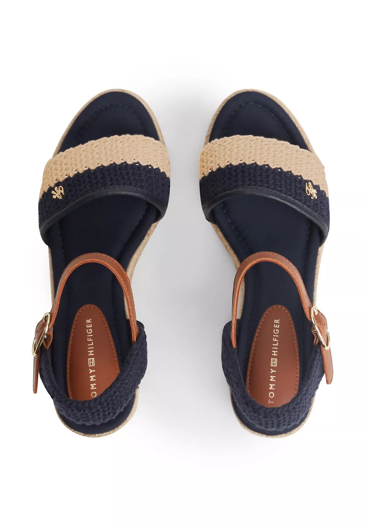 Tommy Hilfiger Tommy Hilfiger Kadın Yüksek Kalın Hasır Topuk Bilek Bağlama Rahat Lacivert Sandalet FW0FW09516-DW6