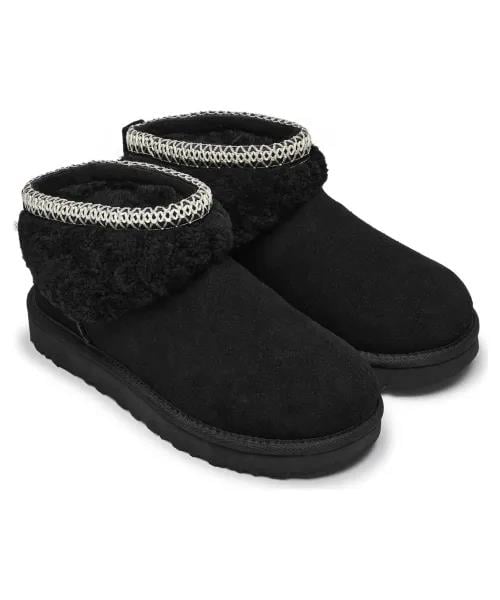 UGG UGG Kadın Bileği Kürk Şık Detaylı Yüksek Taban Siyah Bot & Bootie 1158263-BLACK