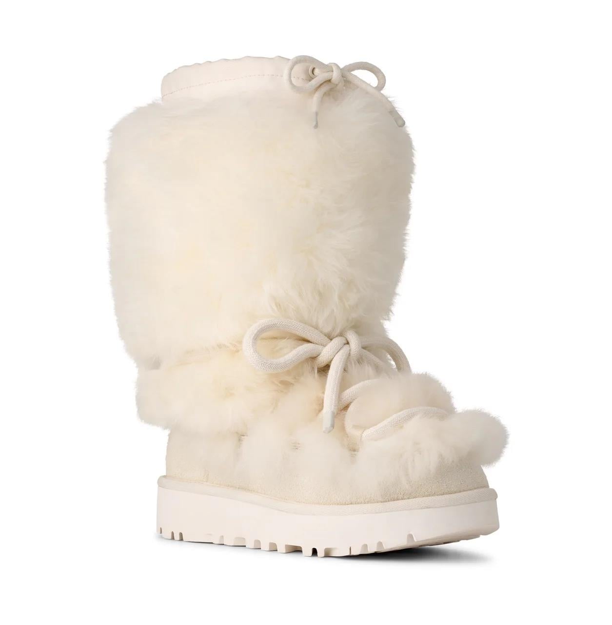 UGG UGG Kadın Uzun Boy Kürklü İp Bağlamalı Düz Taban Beyaz Bot & Bootie 1171570-WHITE
