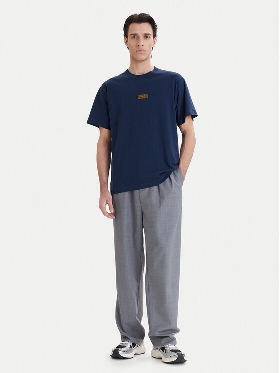 Versace Versace Erkek Metalik Logo Desenli Normal Kalıp Yuvarlak Yakalı Pamuklu Kısa Kollu Mavi-Gold T-Shirt 80GAHT05 CJ00T-G83