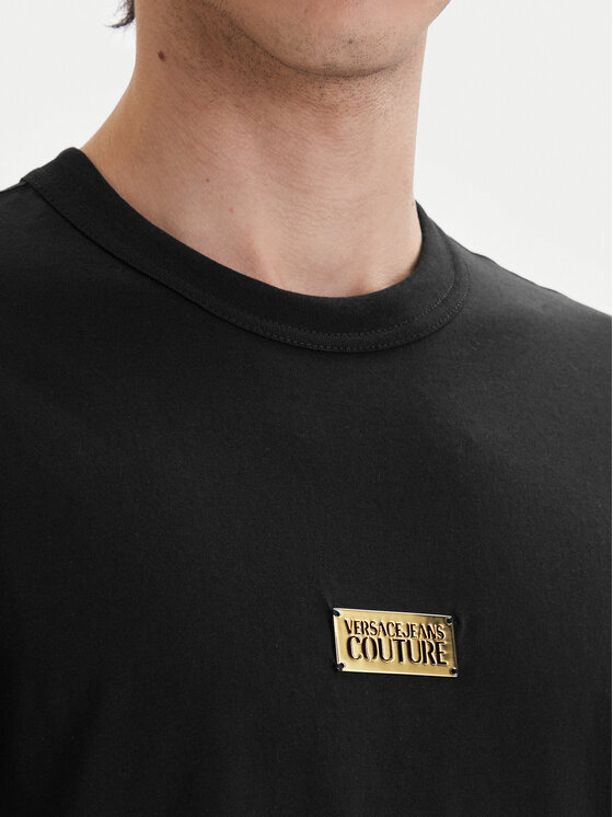 Versace Versace Erkek Metalik Logo Desenli Normal Kalıp Yuvarlak Yakalı Pamuklu Kısa Kollu Siyah T-Shirt 80GAHT05 CJ00T-G89
