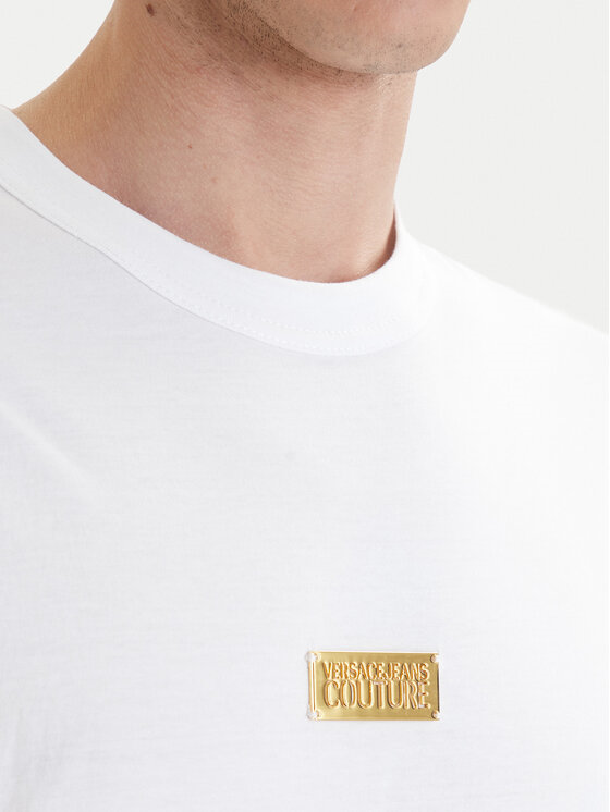 Versace Versace Erkek Metalik Logo Desenli Normal Kalıp Yuvarlak Yakalı Pamuklu Kısa Kollu Beyaz T-Shirt 80GAHT05 CJ00T-G03