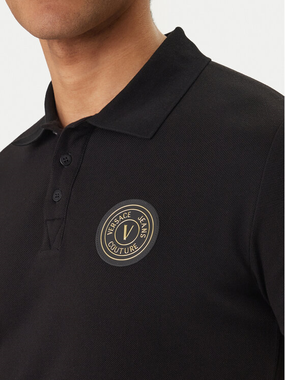 Versace Versace Erkek Normal Kalıp Logo Desenli Pamuklu Kısa Kollu Siyah Polo Yaka T-Shirt 80GAGT19 CJ01T-G89