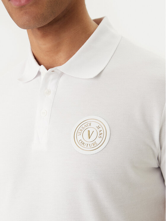 Versace Versace Erkek Normal Kalıp Logo Desenli Pamuklu Kısa Kollu Beyaz Polo Yaka T-Shirt 80GAGT19 CJ01T-G03